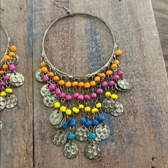 Vintage Multicolor Beaded Hoop Earrings - Picture 2 of 3